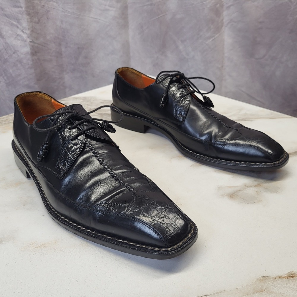 Mezlan Size 9.5 M FARLEY Genuine Crocodile Derby Black Dress Shoes Men's